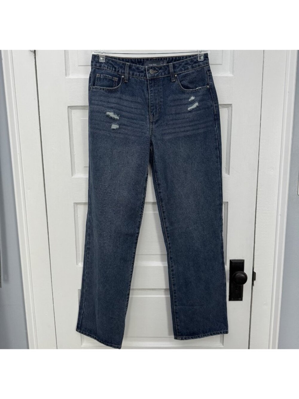 Indigo Rising Juniors 7 Wide Leg Jeans Blue Distressed High Rise Stretch